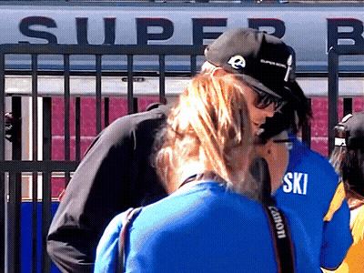 Person In Blue Shirt With Ski GIF
