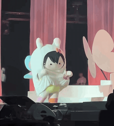 Person In Bunny Costume Dancing On Stage GIF
