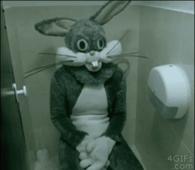 Person In Bunny Costume On Toilet GIF