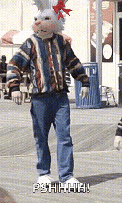 Person In Bunny Costume Saying Pshhhh On Street GIF