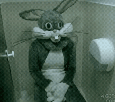 Person In Bunny Costume Sitting In Bathroom GIF