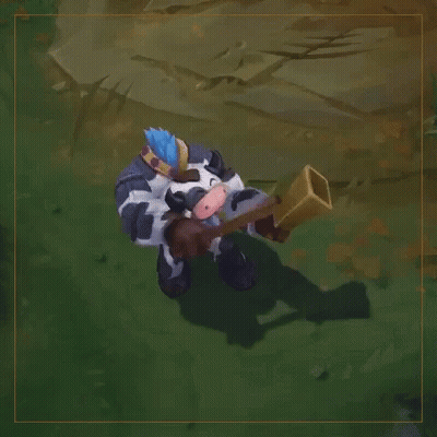 Person In Cow Costume Blowing Trumpet In Video Game GIF