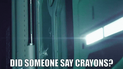 Person In Dark Room Asking Did Someone Say Crayons GIF