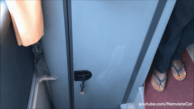 Person In Flip Flops Standing By Door With Youtube.com/namastecar GIF