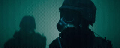 Person In Gas Mask And Helmet With Letter H GIF