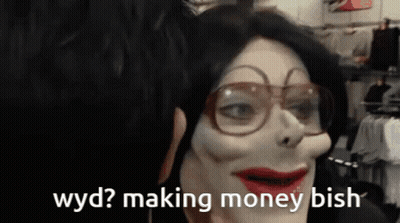 Person In Glasses And Red Lipstick Says Wyd Making Money Bish GIF