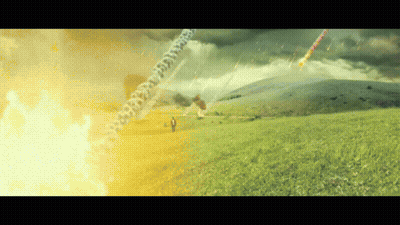 Person In Grassy Field With Flying Rocket GIF