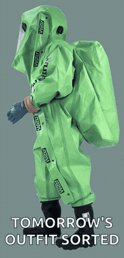 Person In Green Suit With Tomorrow's Outfit Sorted GIF