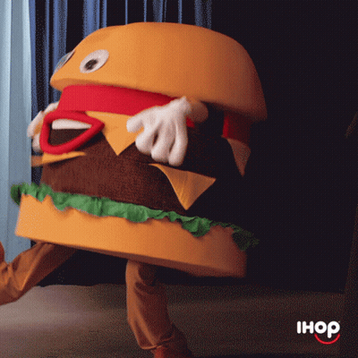 Person In Hamburger Costume With IHOP Logo GIF