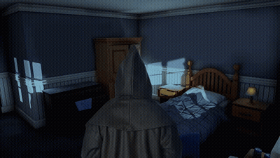 Person In Hooded Jacket Standing In Bedroom GIF
