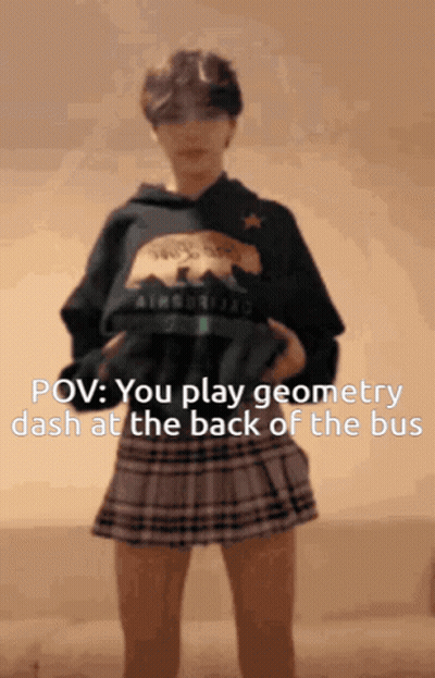Person In Hoodie And Plaid Skirt Playing Geometry Dash GIF