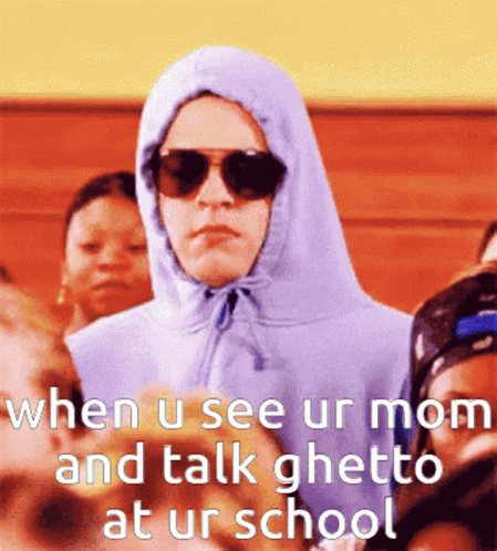 Person in Hoodie and Sunglasses Saying When U See Ur Mom and Talk Ghetto at Ur School