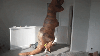 Person In Inflatable T-Rex Costume GIF