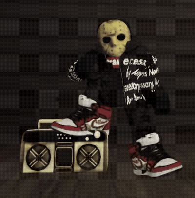 Person In Jason Voorhees Mask Next To Boom Box GIF