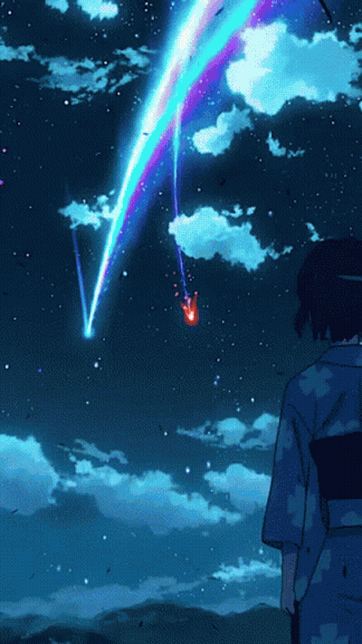 Person In Kimono Looking At Shooting Star GIF