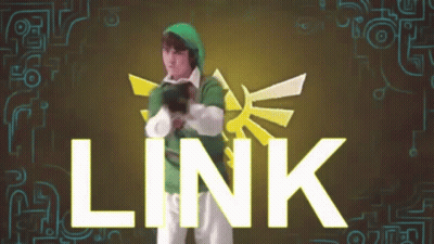 Person In Link Costume Standing In Front Of Sign Saying Link GIF
