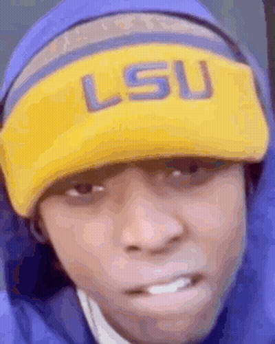 Person In LSU Hat And Blue Jacket GIF