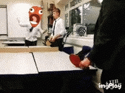 Person In Mascot Costume Standing In Classroom GIF