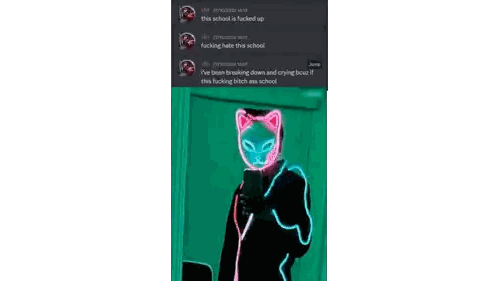 Person In Neon Cat Mask Holding Phone Sticker