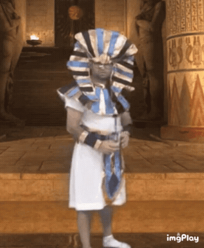 Person In Pharaoh Costume At Building GIF