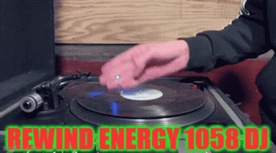 Person In Pink Gloves Playing Record Rewind Energy 105.8 DJ GIF