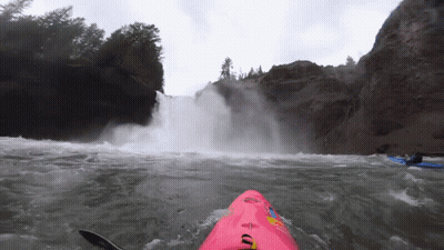 Person In Pink Kayak With Letter U GIF