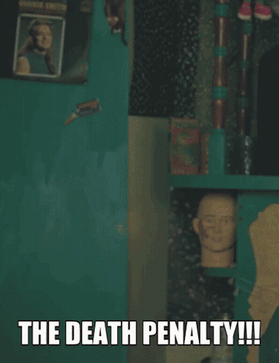 Person In Pink Mask And White Shirt Saying The Death Penalty GIF