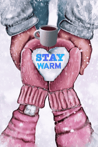Person In Pink Mittens Holding Coffee And Stay Warm Heart GIF