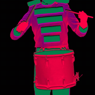 Person In Purple And Green Uniform Playing Red Drum GIF