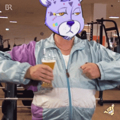 Person In Purple Bear Mask Holding Beer GIF