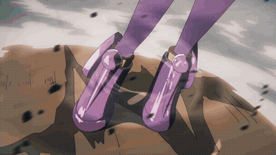 Person In Purple High Heels Standing On Rock GIF