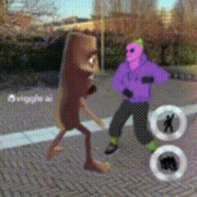 Person In Purple Hoodie Running Next To Sausage Stick GIF
