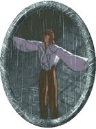 Person In Purple Shirt In Rain Sticker