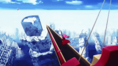 Person In Red Cape Riding Roller Coaster In City GIF
