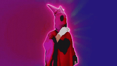 Person In Red Cape With Heart And Horned Hat GIF