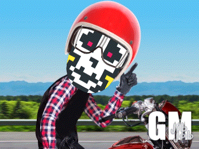 Person In Red Helmet With Pixelated Skull Face GIF