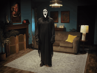 Person In Scream Costume In Living Room GIF