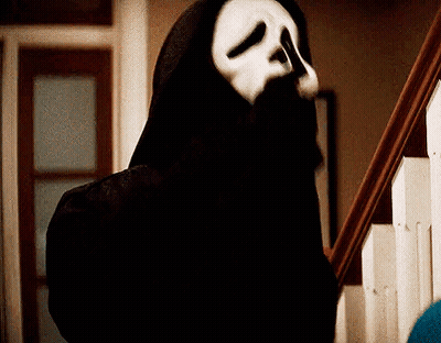 Person In Scream Mask On Stairs GIF