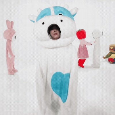 Person In Teddy Bear Costume And Blue Hat GIF