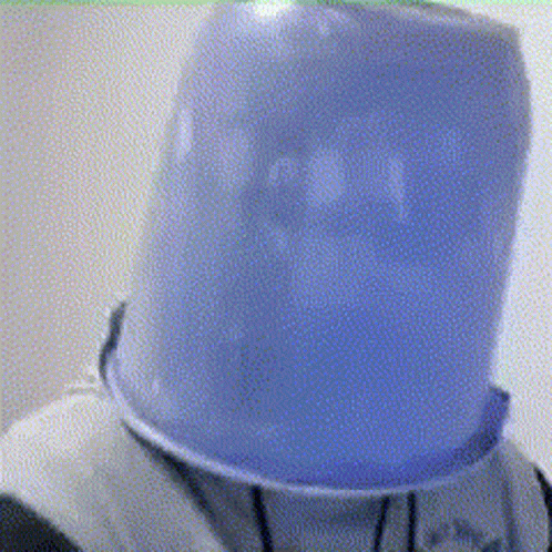 Person In Top Hat With Blue Bucket On Head GIF