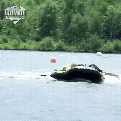 Person In Tube Towed By Boat Saying Ultimate Challenge GIF