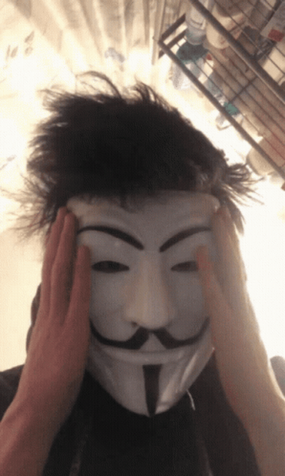 Person In White Mask With Mustache And Eyebrows GIF