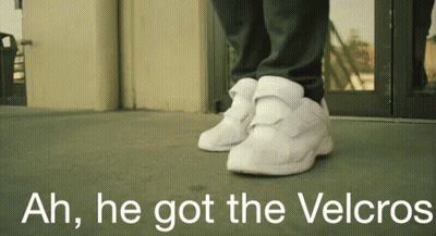 Person In White Shoes Saying Ah He Got The Velcros GIF