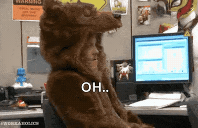 Person In Wolf Costume Sitting At Computer Saying Oh GIF