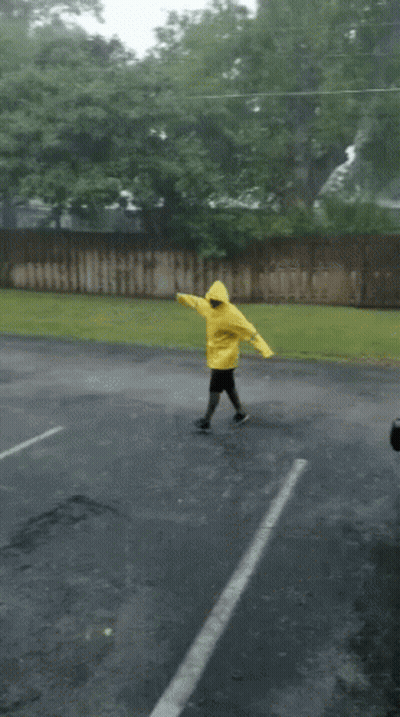 Person In Yellow Raincoat Dancing GIF