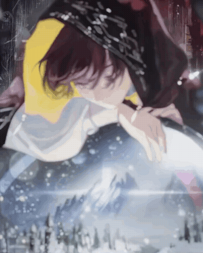 Person In Yellow Shirt With Snowy Scene GIF