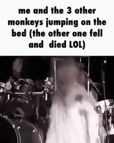 Person Jumping On Bed With Drum Set GIF