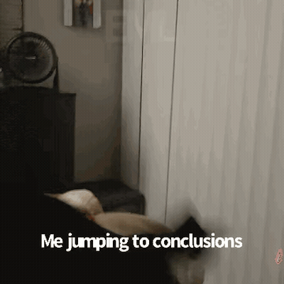 Person Jumping To Conclusions With Fan GIF