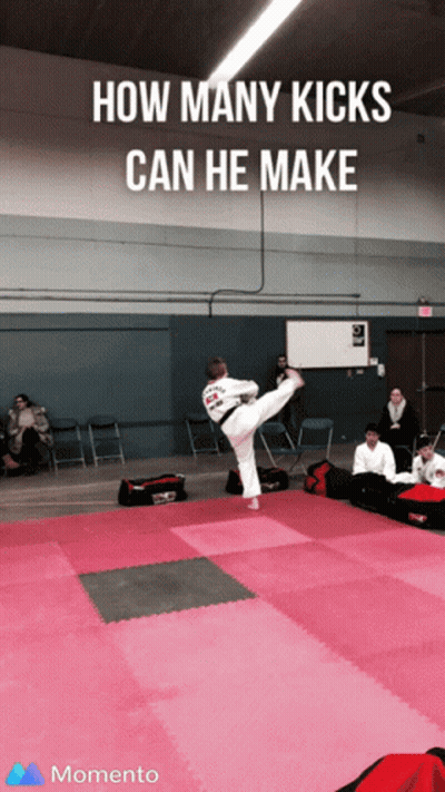 Person Kicking On Mat Saying How Many Kicks Can He Make GIF
