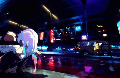 Person Kneeling In Front Of L.A. Building GIF